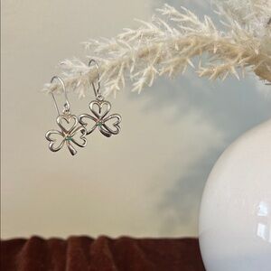 Silver Clover Earrings with a Green Stone Stamped 925